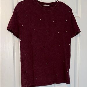 Women's Burgundy Studded Top